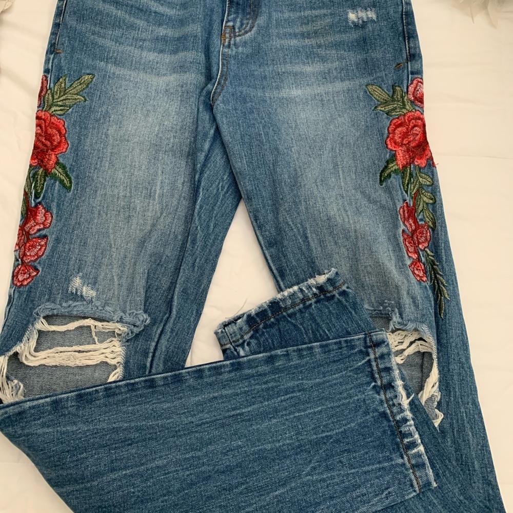 Missguided floral embroidered jeans